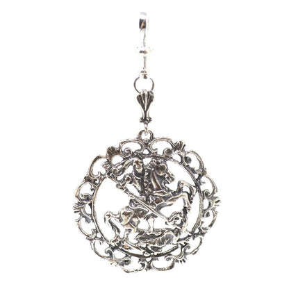 Antique Florentine 835 Continental Silver Saint George Slaying Dragon Pendant