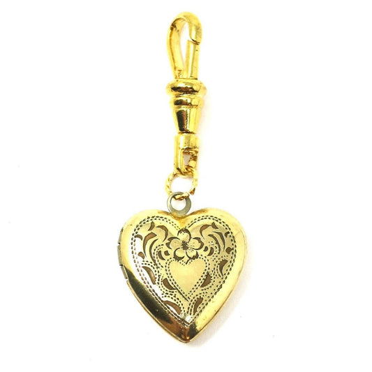 Vintage VARGAS 10kt Gold Filled Engraved Forget Me Not Flower Heart Locket Pendant