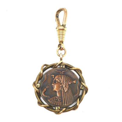 Vintage Egyptian Revival Cleopatra & Asp Rose Gold Gilt and Copper Pendant