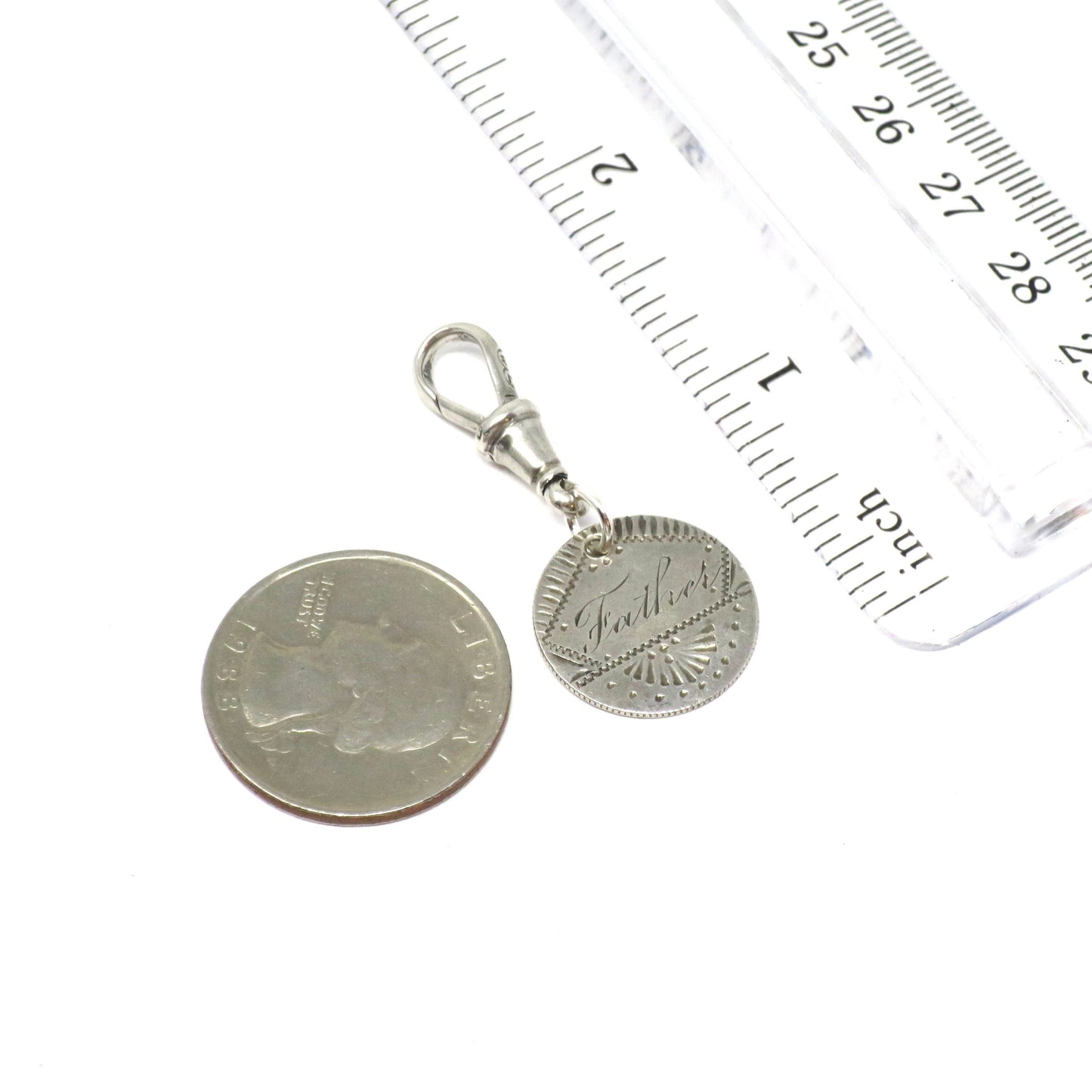 1887 Antique Love Token Hand Engraved Father United States of America Coin Charm