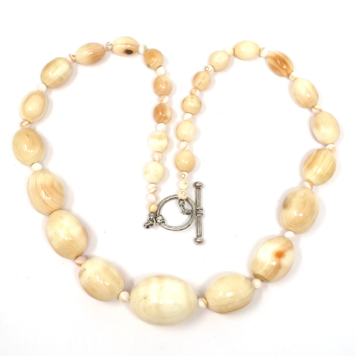 Antique Moonstone Conch Graduated Shell Bead Necklace