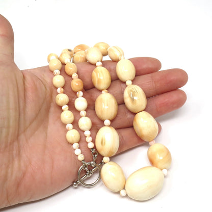 Antique Moonstone Conch Graduated Shell Bead Necklace