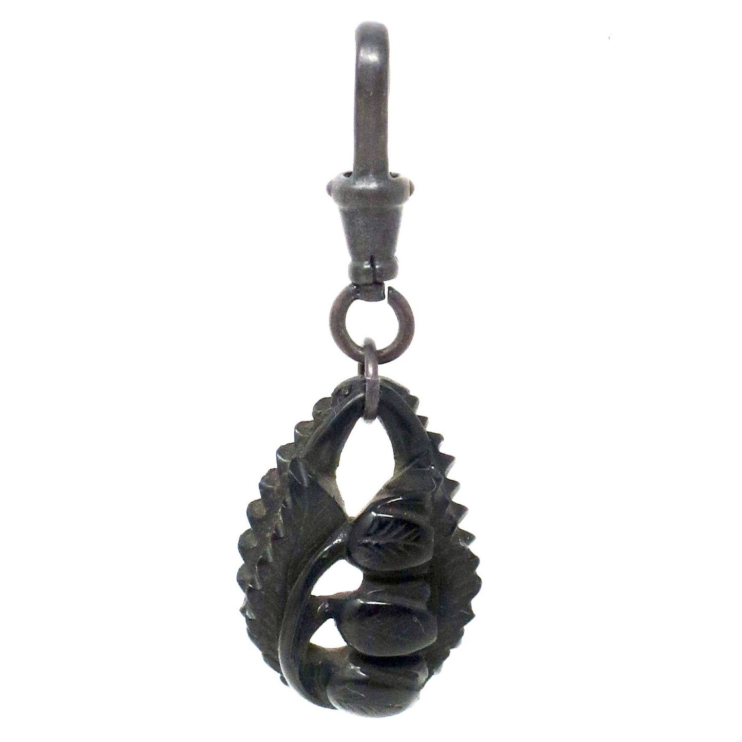 Victorian Mourning Carved Whitby Jet 3 Tulip Flowers Pendant
