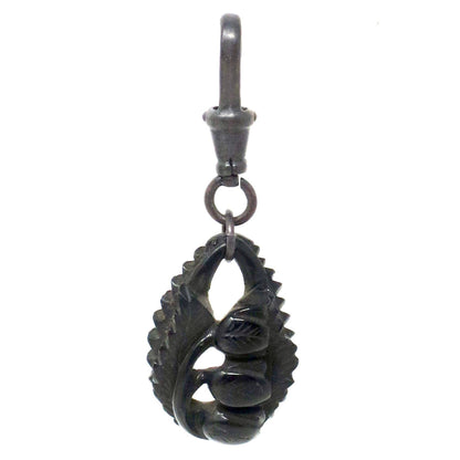 Victorian Mourning Carved Whitby Jet 3 Tulip Flowers Pendant