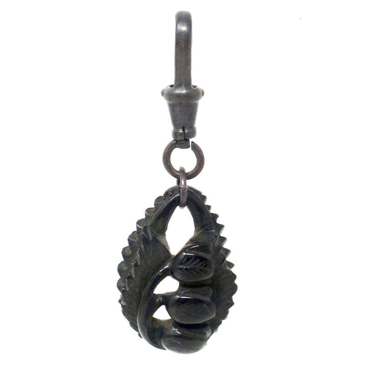 Victorian Mourning Carved Whitby Jet 3 Tulip Flowers Pendant