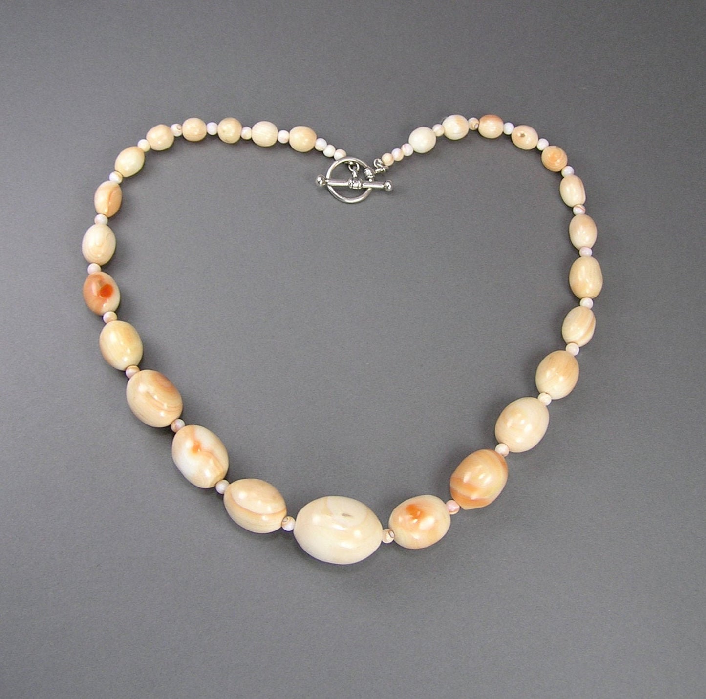 Antique Moonstone Conch Graduated Shell Bead Necklace