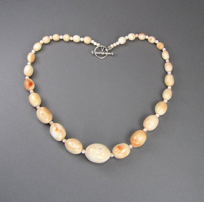 Antique Moonstone Conch Graduated Shell Bead Necklace