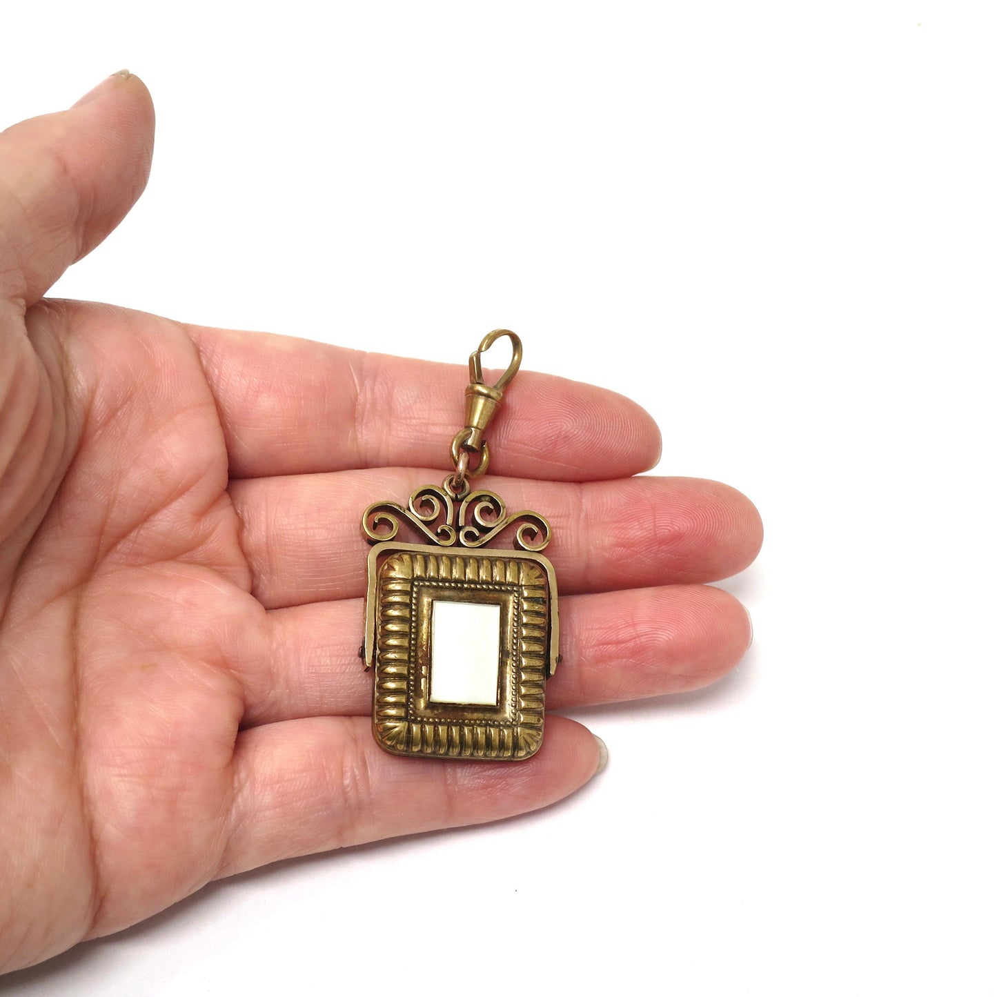 Antique Gold Filled Mother of Pearl and Tiger Eye Spinner Fob Pendant