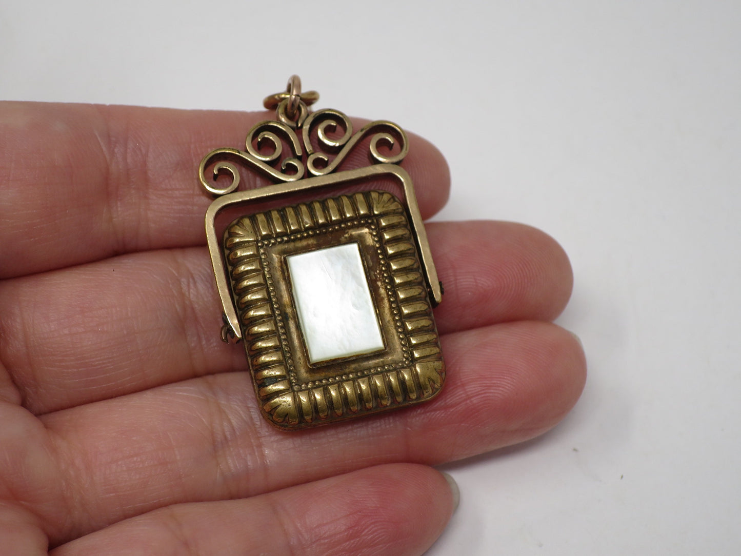 Antique Gold Filled Mother of Pearl and Tiger Eye Spinner Fob Pendant
