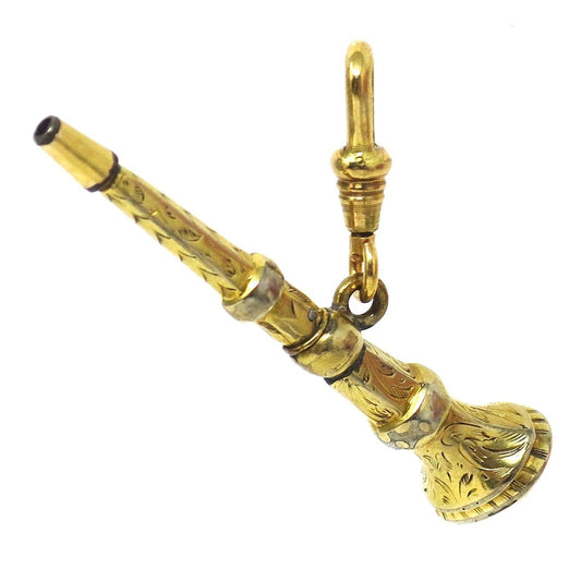 Antique Victorian Gilt Metal Engraved Watch Key Fob with Banded Agate Seal Pendant