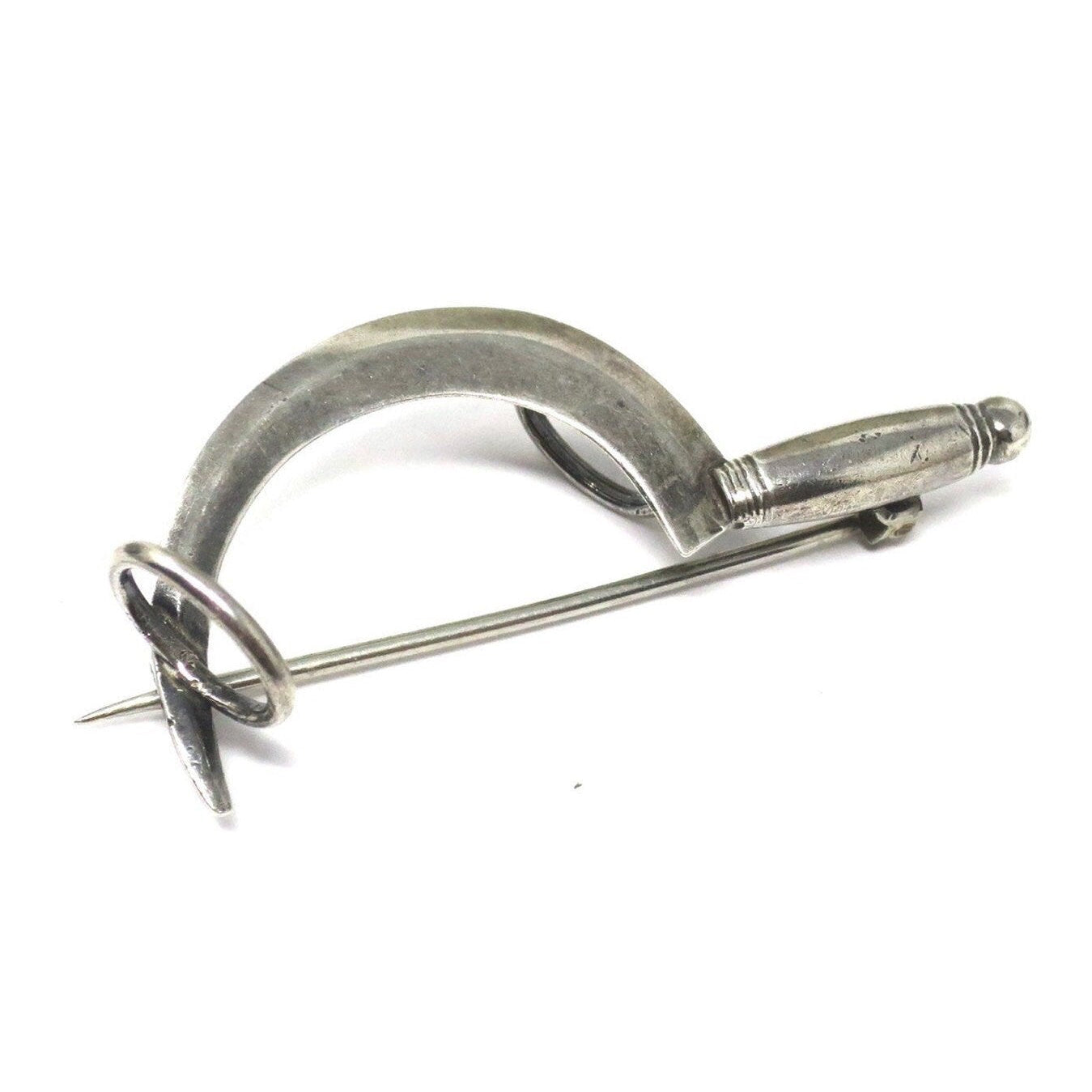 Rare Patented Antique Victorian 1886 Silver Scythe Pin Brooch