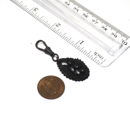 Victorian Mourning Carved Whitby Jet 3 Tulip Flowers Pendant