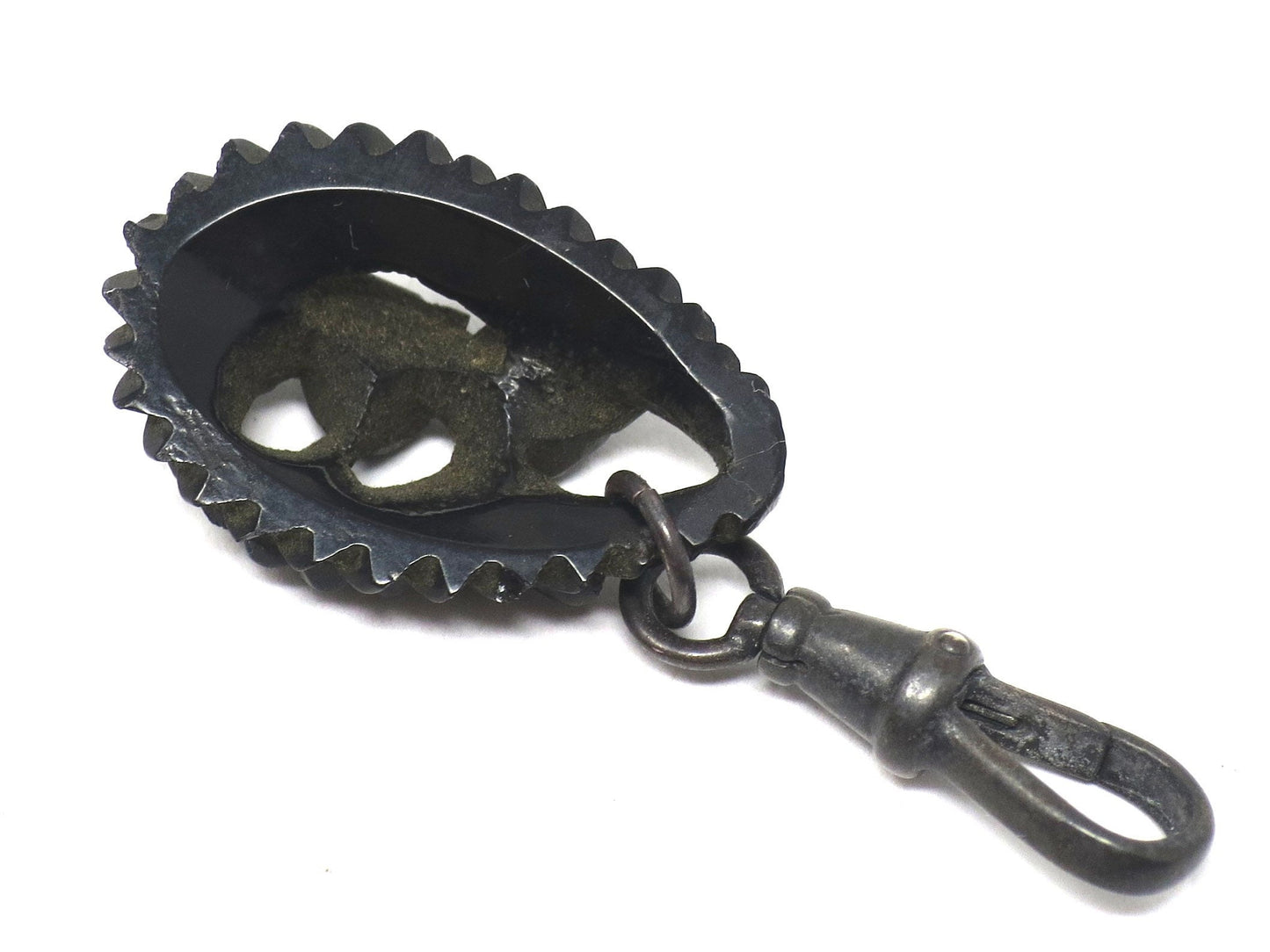 Victorian Mourning Carved Whitby Jet 3 Tulip Flowers Pendant