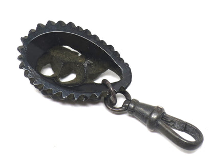 Victorian Mourning Carved Whitby Jet 3 Tulip Flowers Pendant