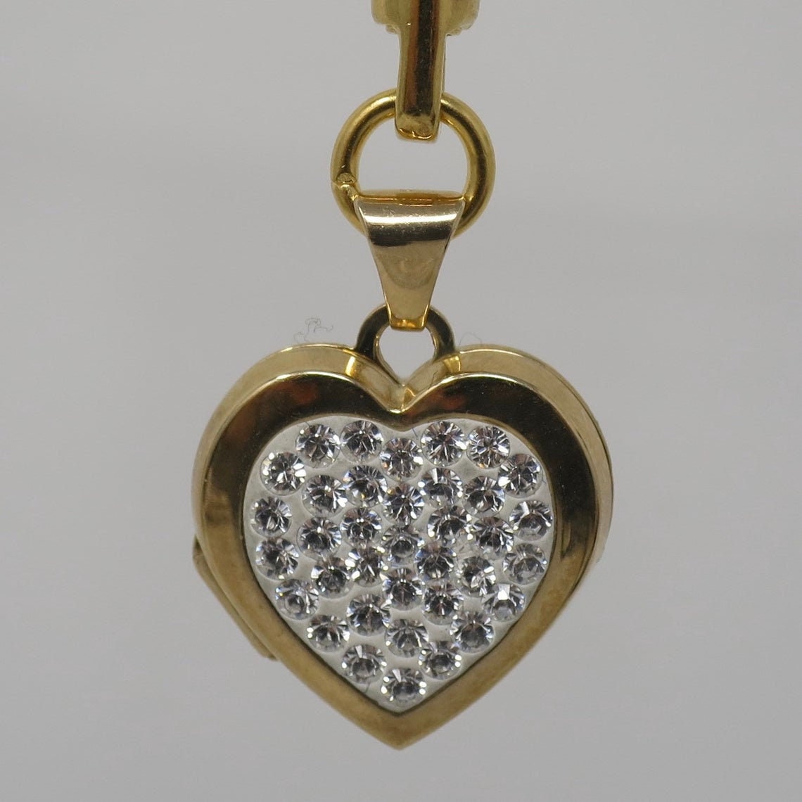 Vintage 9ct Yellow Gold Heart with Pave Cubic Zirconia Locket Pendant