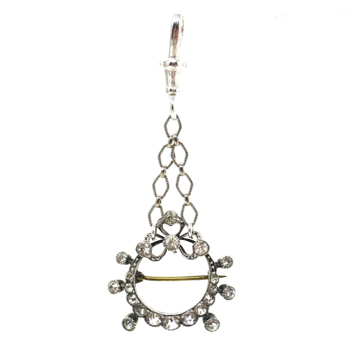 Antique Edwardian French Belle Époque Silver with Diamond Paste Brooch Pin Pendant