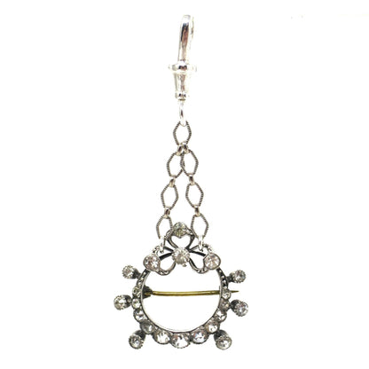 Antique Edwardian French Belle Époque Silver with Diamond Paste Brooch Pin Pendant