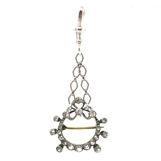 Antique Edwardian French Belle Époque Silver with Diamond Paste Brooch Pin Pendant