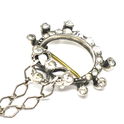 Antique Edwardian French Belle Époque Silver with Diamond Paste Brooch Pin Pendant
