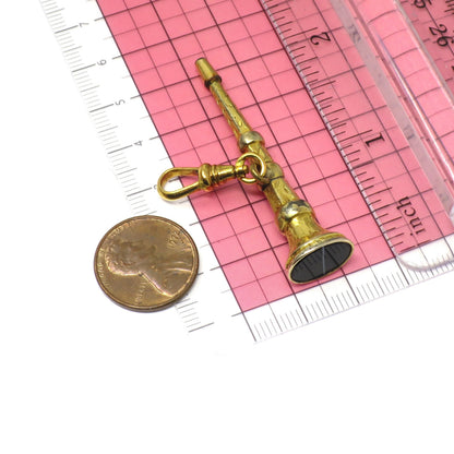 Antique Victorian Gilt Metal Engraved Watch Key Fob with Banded Agate Seal Pendant