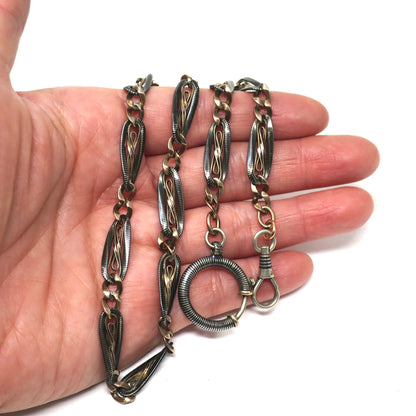 Antique Victorian 800 Silver Niello Rose Gold Vermeil Chain Necklace (17.75")MB63