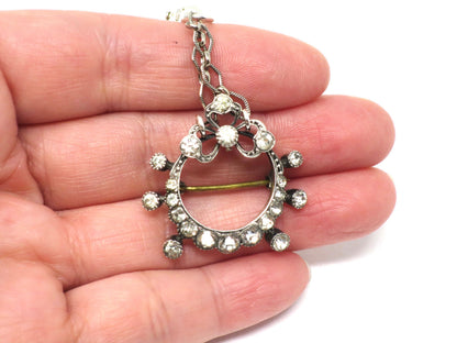 Antique Edwardian French Belle Époque Silver with Diamond Paste Brooch Pin Pendant
