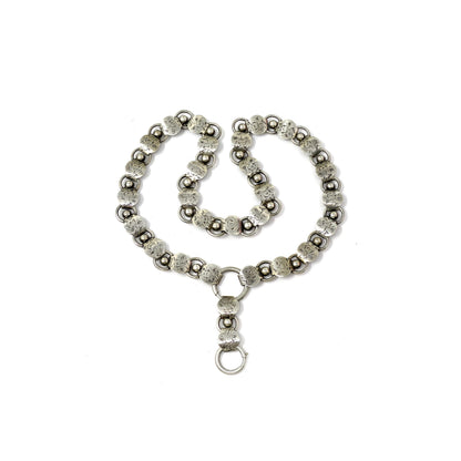 Antique Victorian Sterling Silver Two Sided Engraved Flower Collar Book Chain Necklace