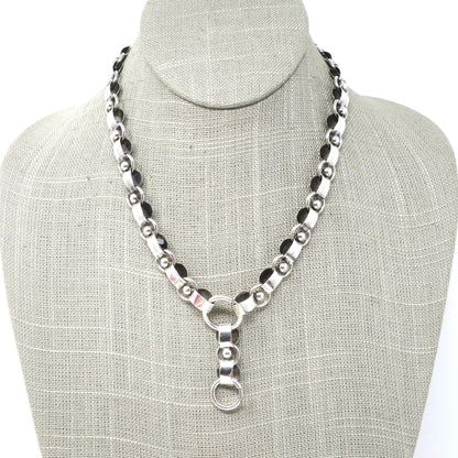 Antique Victorian Sterling Silver Two Sided Engraved Flower Collar Book Chain Necklace