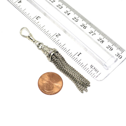 Antique Victorian Sterling Silver Engraved Heavy Fob Long Tassel Pendant