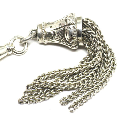 Antique Victorian Sterling Silver Engraved Heavy Fob Long Tassel Pendant
