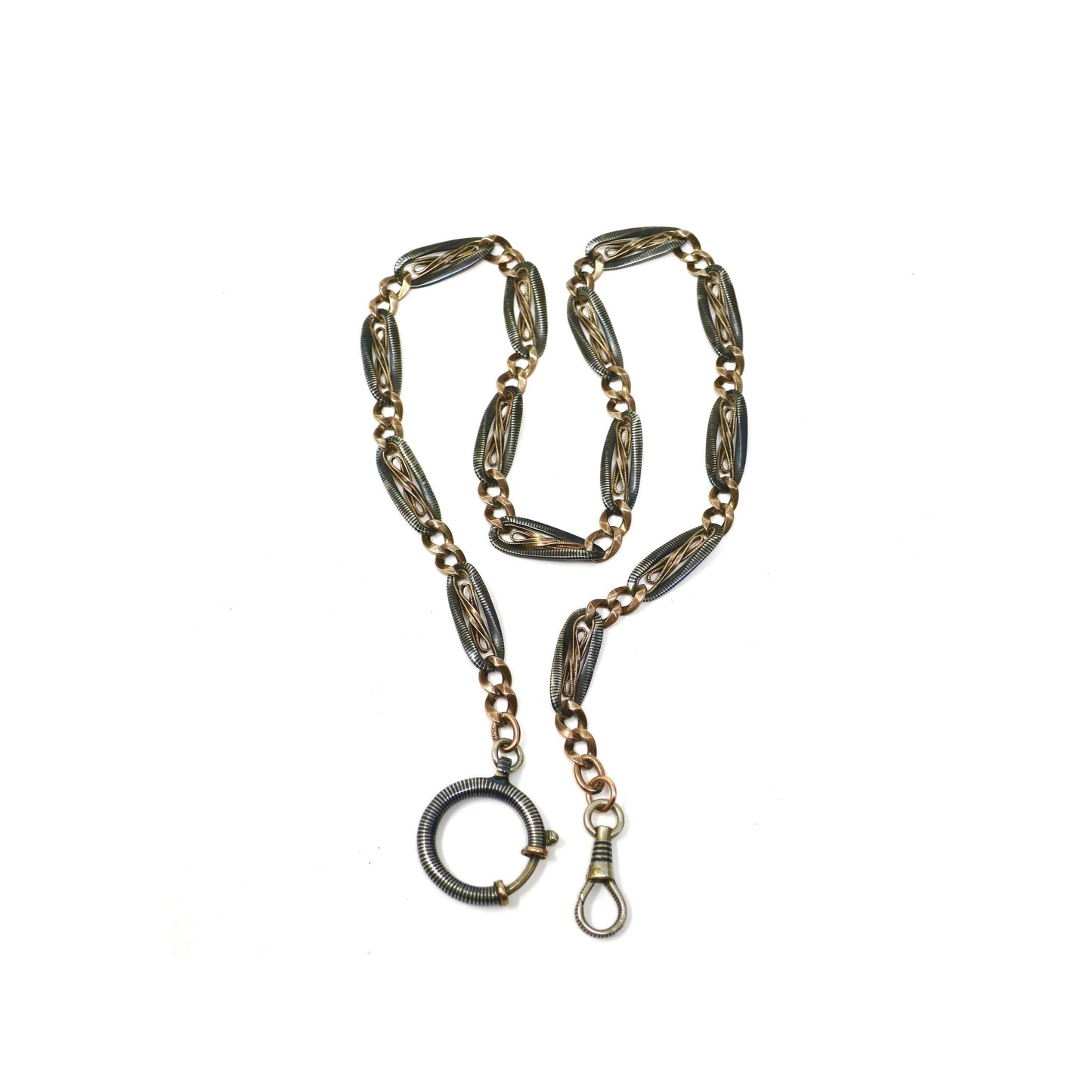 Antique Victorian 800 Silver Niello Rose Gold Vermeil Chain Necklace (17.75")MB63