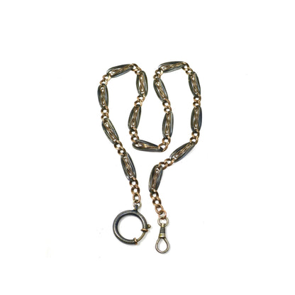 Antique Victorian 800 Silver Niello Rose Gold Vermeil Chain Necklace (17.75")MB63