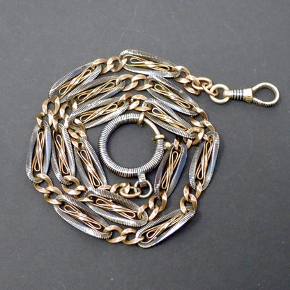 Antique Victorian 800 Silver Niello Rose Gold Vermeil Chain Necklace (17.75")MB63