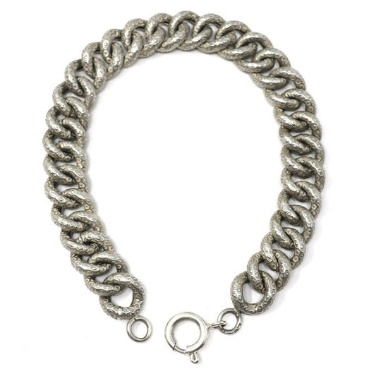 Antique Victorian French Silver Chunky Textured Curb Link Bracelet