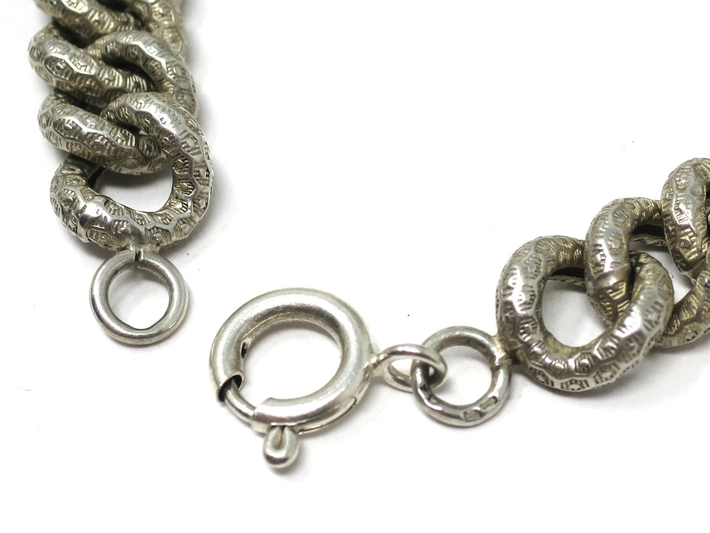 Antique Victorian French Silver Chunky Textured Curb Link Bracelet