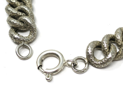 Antique Victorian French Silver Chunky Textured Curb Link Bracelet