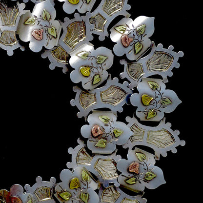 Antique Victorian Sterling Silver Rose, Yellow & Green Gold Vermeil Collar Book Chain Necklace