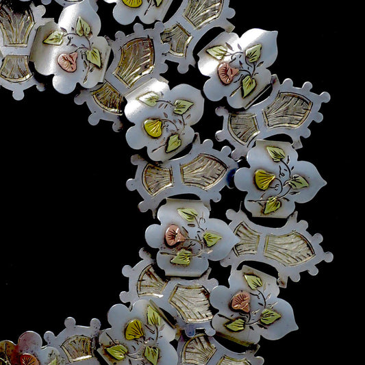 Antique Victorian Sterling Silver Rose, Yellow & Green Gold Vermeil Collar Book Chain Necklace