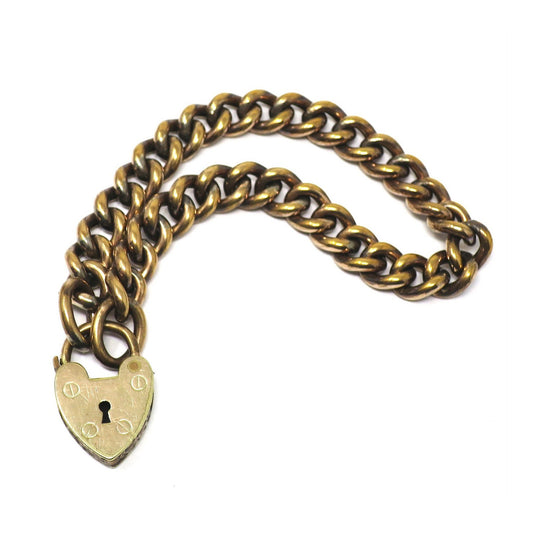 Antique Victorian Rolled Gold Curb Chain Bracelet with Padlock
