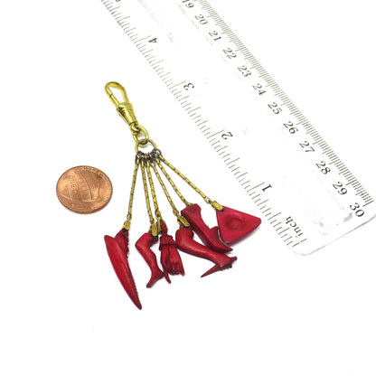 6 Georgian Italian Carved Dyed Horn Protection Chatelaine Charms on Gilt Metal