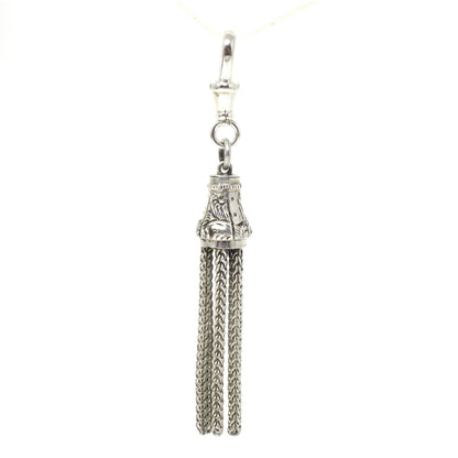 Antique Victorian Sterling Silver Engraved Heavy Fob Long Tassel Pendant