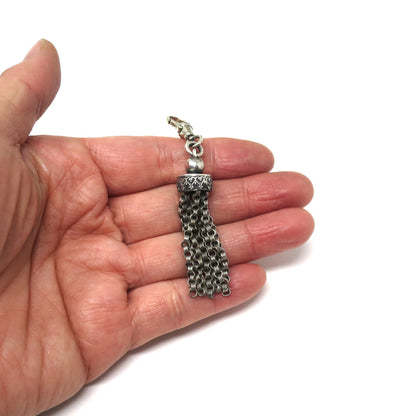 Antique Victorian Sterling Silver Ornate Fob Tassel Pendant