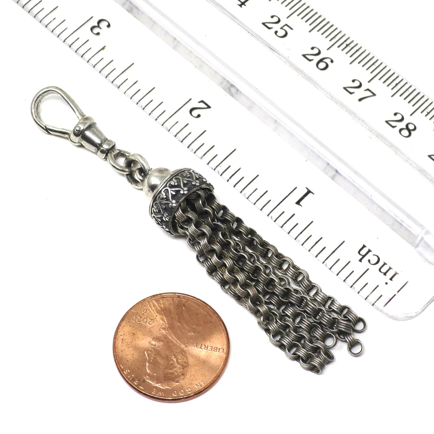 Antique Victorian Sterling Silver Ornate Fob Tassel Pendant
