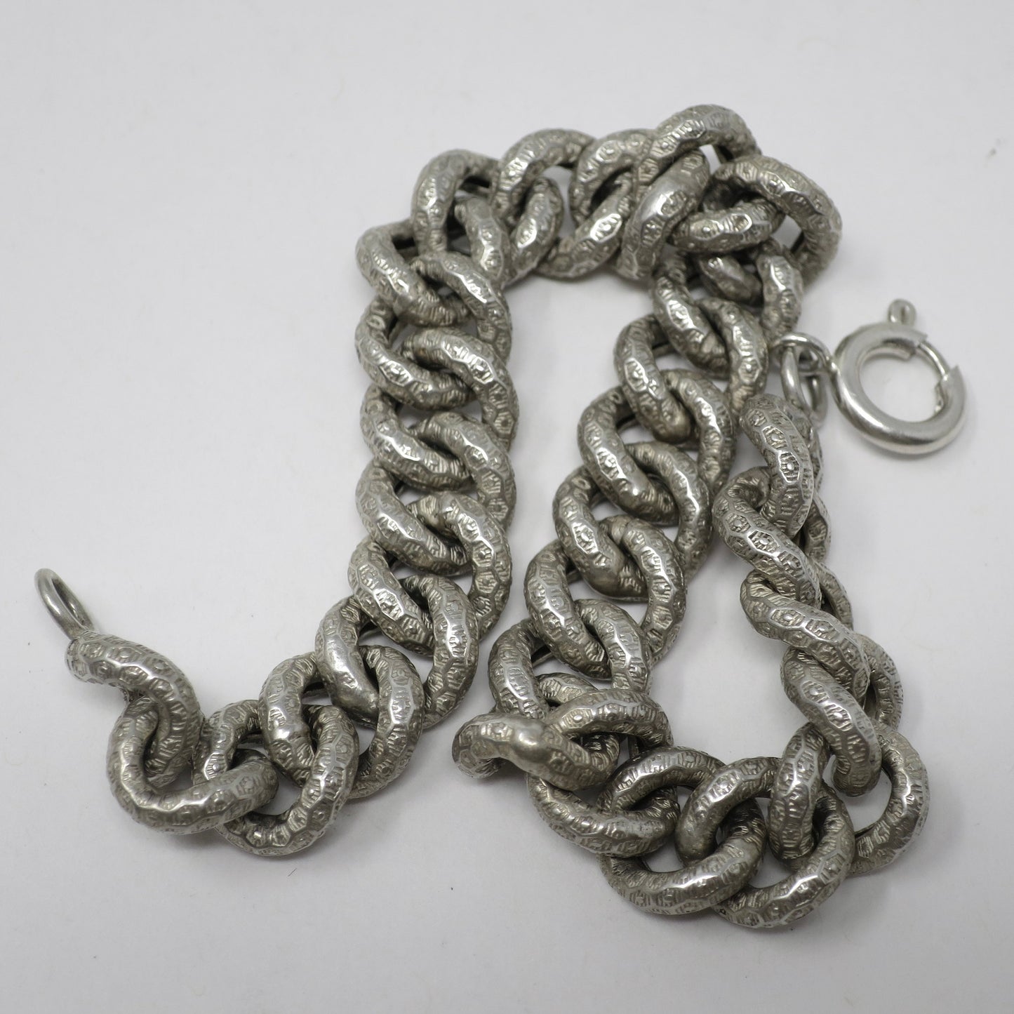 Antique Victorian French Silver Chunky Textured Curb Link Bracelet