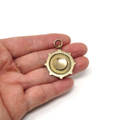 1924 Vintage 2 Sided Engraved Gold Cartouche Shield Medal Watch Fob Pendant