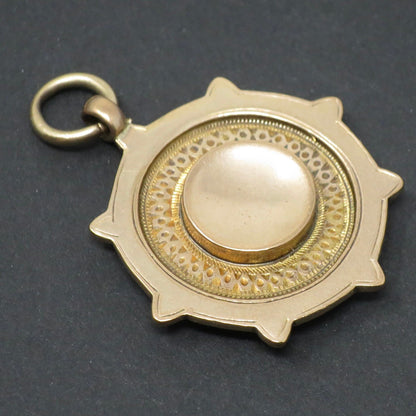 1924 Vintage 2 Sided Engraved Gold Cartouche Shield Medal Watch Fob Pendant