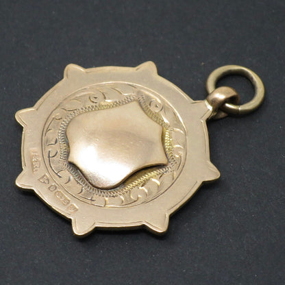 1924 Vintage 2 Sided Engraved Gold Cartouche Shield Medal Watch Fob Pendant
