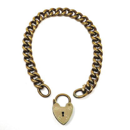 Antique Victorian Rolled Gold Curb Chain Bracelet with Padlock