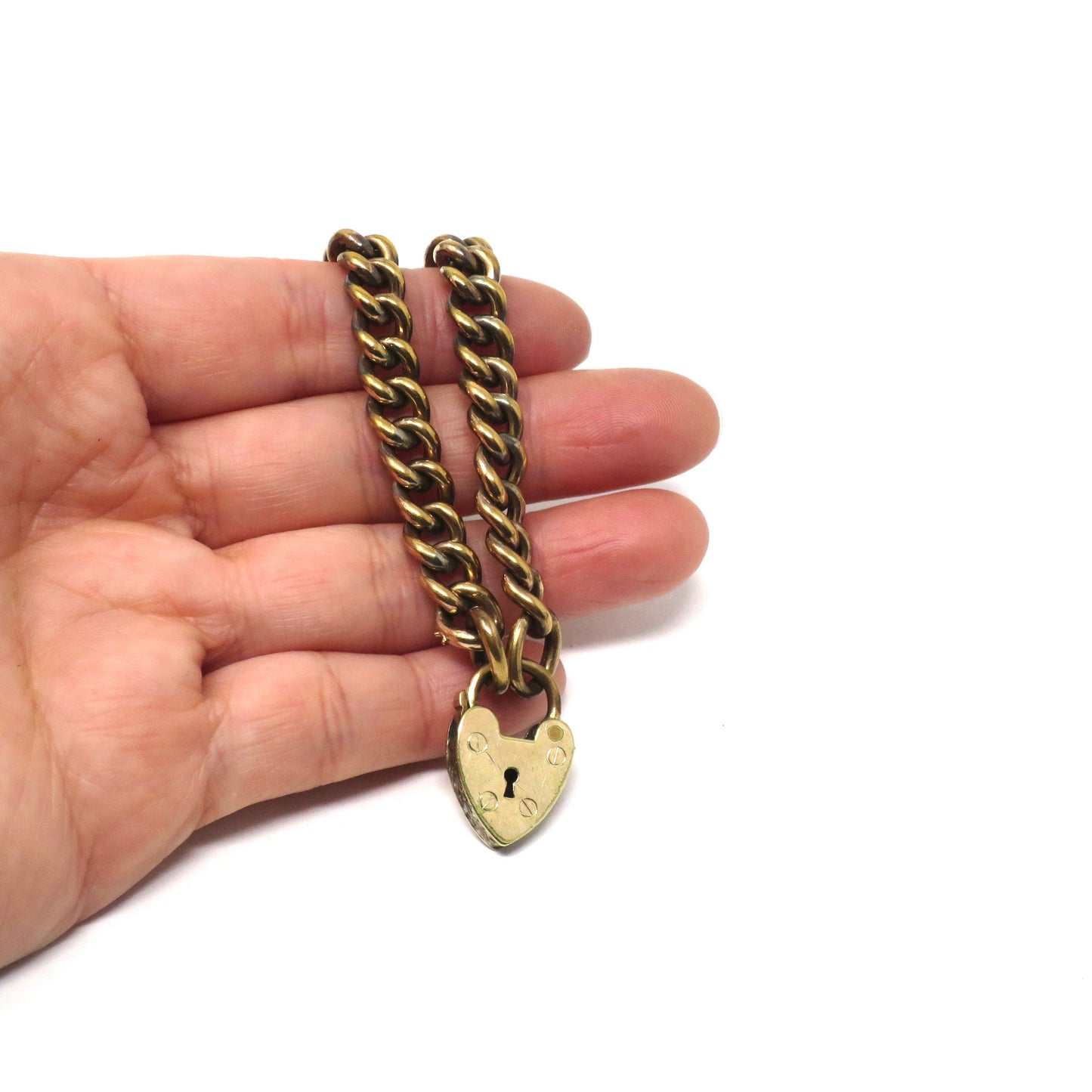 Antique Victorian Rolled Gold Curb Chain Bracelet with Padlock
