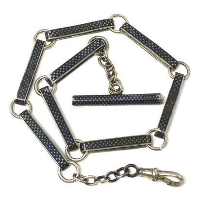Antique Victorian 800 Niello Silver Checkerboard Pattern Pocket Watch Chain MB40